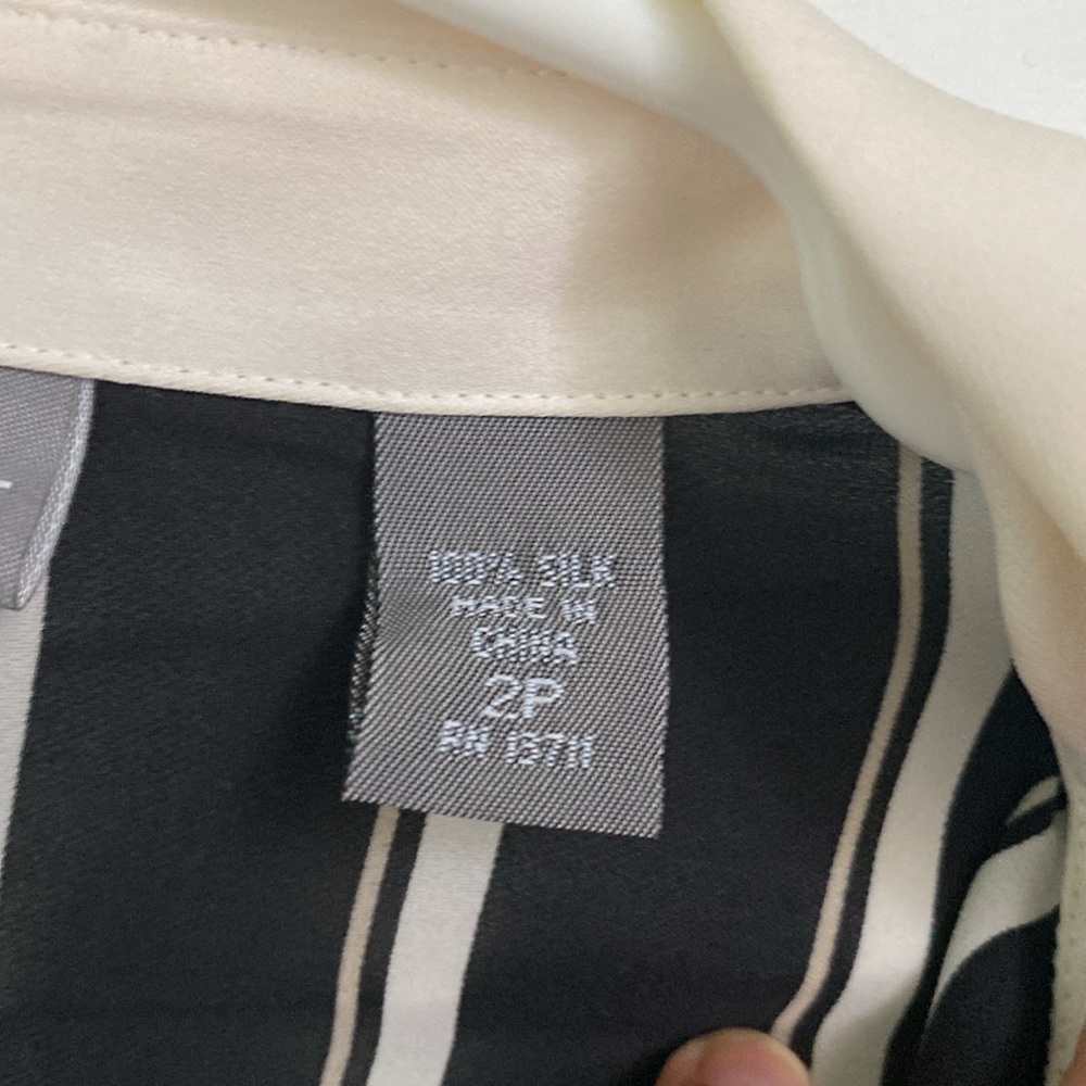 Kate Hill silk blouse, black with white vertical stripes, worn once - Picture 3 of 8